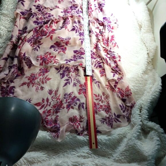 Express 90s Y2K Pink Asymmetrical Ruffled Floral Midi Sundress Womans L. Whimsy. - Picture 10 of 14